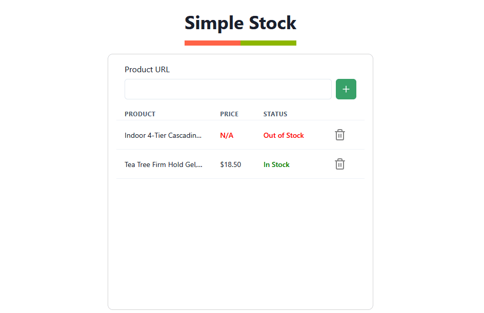 Simple Stock product tracking application